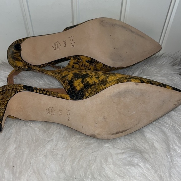 JOIE Rines mustard yellow/ black snakeskin print slingback pointed heel sz 38.5 - Picture 9 of 14